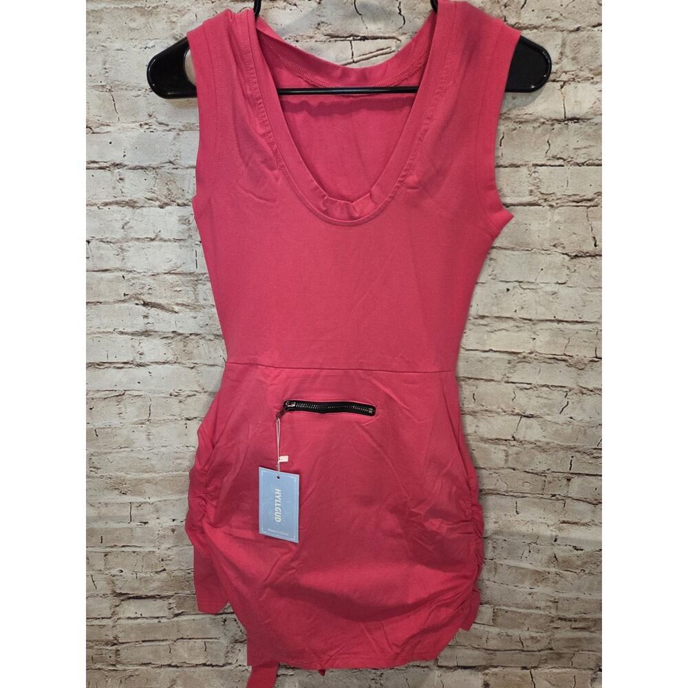 Fashion Juniors Dress Eith Shorts Hot Pink Size XS Tie Back Sleeveless NWT